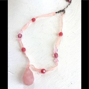 Pink, Beaded/Ribboned Necklace
